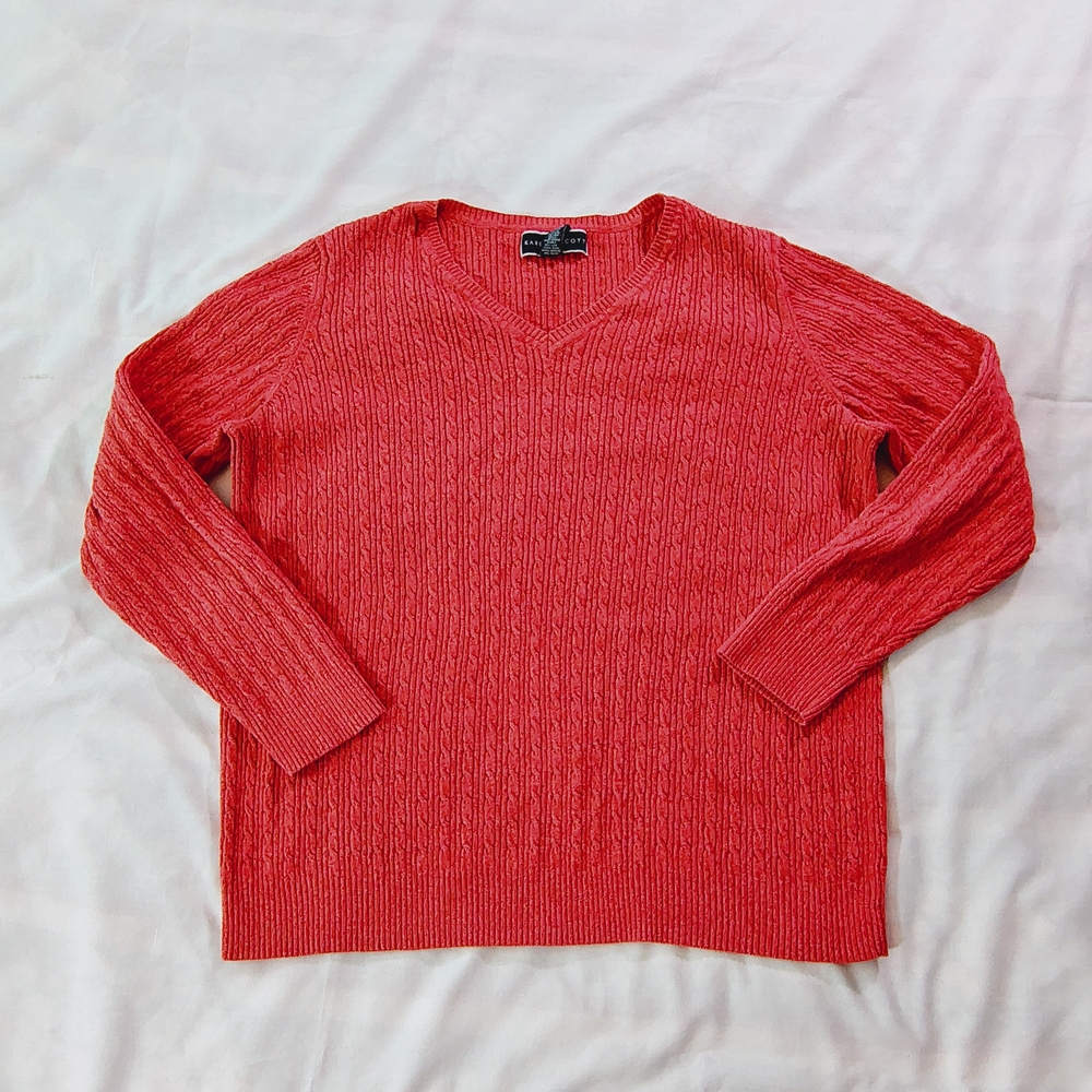 Karen Scott Red V-Neck Cable Knit Sweater Top